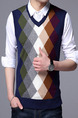 Colorful Plus Size Slim V Neck Grid Men Vest for Casual
