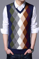 Colorful Plus Size Slim V Neck Grid Men Vest for Casual