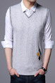 Grey Plus Size Slim V Neck Contrast Weaving Flowers Men Vest for Casual