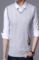 Grey Plus Size Slim V Neck Contrast Weaving Flowers Men Vest for Casual