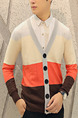 Colorful Plus Size Slim Contrast V Neck Single-Breasted Long Sleeve Men Cardigan for Casual
