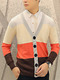 Colorful Plus Size Slim Contrast V Neck Single-Breasted Long Sleeve Men Cardigan for Casual
