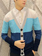 Colorful Plus Size Slim Contrast V Neck Single-Breasted Long Sleeve Men Cardigan for Casual
