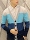 Colorful Plus Size Slim Contrast V Neck Single-Breasted Long Sleeve Men Cardigan for Casual
