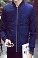 Blue Plus Size Slim Stand Collar Zipper Front Pockets Long Sleeve Men Jacket for Casual