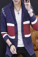 Blue White and Red Plus Size Slim Contrast Linking Lapel Single-Breasted Long Sleeve Men Cardigan for Casual Office

