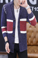 Blue White and Red Plus Size Slim Contrast Linking Lapel Single-Breasted Long Sleeve Men Cardigan for Casual Office