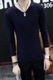 Blue Plus Size Slim V Neck Grid Long Sleeve Men Sweater for Casual