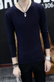 Blue Plus Size Slim V Neck Grid Long Sleeve Men Sweater for Casual
