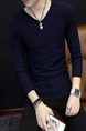 Blue Plus Size Slim V Neck Grid Long Sleeve Men Sweater for Casual