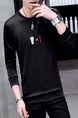 Black Plus Size Slim Round Neck Located Printing Long Sleeve Men Sweater for Casual
