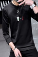 Black Plus Size Slim Round Neck Located Printing Long Sleeve Men Sweater for Casual