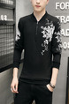 Black and White Plus Size Slim Contrast Located Printing Stand Collar Zipper Long Sleeve Men Sweater for Casual
