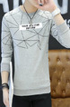 Grey Plus Size Slim Round Neck Letter Printed Located Printing Long Sleeve Men Sweater for Casual