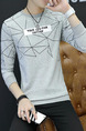 Grey Plus Size Slim Round Neck Letter Printed Located Printing Long Sleeve Men Sweater for Casual