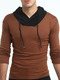 Brown and Black Plus Size Slim Contrast Stand Collar Drawstrings  Men Tshirt for Casual Sports