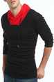 Black and Red Plus Size Slim Contrast Stand Collar Drawstrings Long Sleeve Men Tshirt for Casual Sports