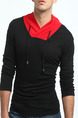 Black and Red Plus Size Slim Contrast Stand Collar Drawstrings Long Sleeve Men Tshirt for Casual Sports