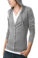Grey Plus Size Slim Hooded Drawstring Buttons Long Sleeve Men Tshirt for Casual