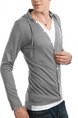 Grey Plus Size Slim Hooded Drawstring Buttons Long Sleeve Men Tshirt for Casual