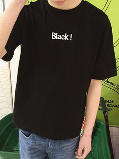 Black Plus Size Loose Round Neck Letter Printed Men Tshirt for Casual