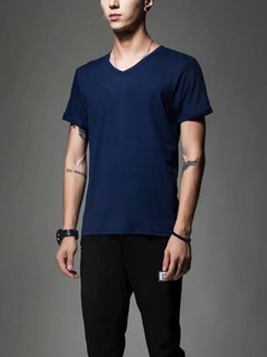 Blue Plus Size Slim V Neck Men Tshirt for Casual