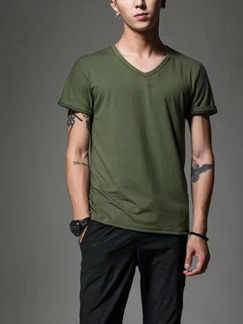 Army Green Plus Size Slim V Neck Men Tshirt for Casual