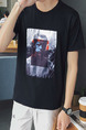Black Plus Size Loose Round Neck Located Printing Men Tshirt for Casual