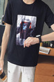 Black Plus Size Loose Round Neck Located Printing Men Tshirt for Casual