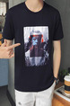Black Plus Size Loose Round Neck Located Printing Men Tshirt for Casual