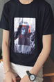 Black Plus Size Loose Round Neck Located Printing Men Tshirt for Casual