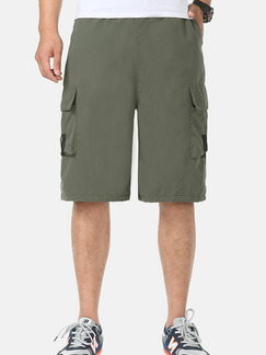 Army Green Loose Pockets Adjustable Waist Men Shorts for Casual