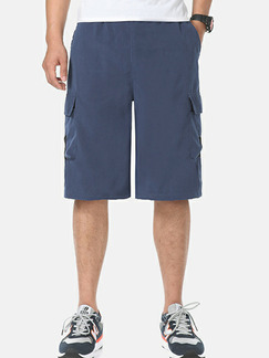Blue Loose Pockets Adjustable Waist Men Shorts for Casual