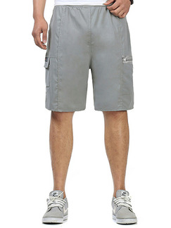 Grey Loose Pockets Adjustable Waist Men Shorts for Casual