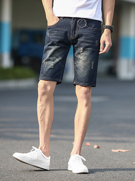 Navy Blue Loose Denim Shorts Men Shorts for Casual Party