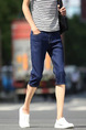 Navy Blue Slim Denim Shorts Men Shorts for Casual