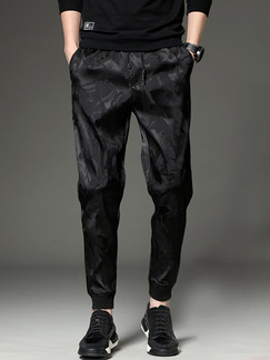 Black Loose Printed Plus Size Men Pants for Casual Sporty