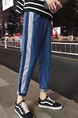 Navy Blue Loose Side Stripe Denim Men Pants for Casual