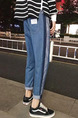 Navy Blue Loose Side Stripe Denim Men Pants for Casual