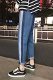 Navy Blue Loose Side Stripe Denim Men Pants for Casual