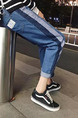 Navy Blue Loose Side Stripe Denim Men Pants for Casual