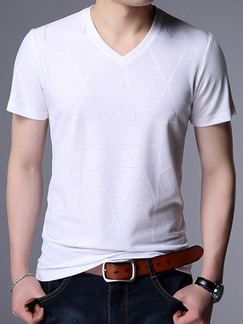 White Loose Knitting T-Shirt V Neck Men Shirt for Casual Party