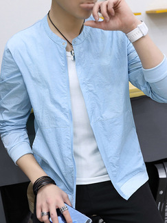 Blue Loose Stand Collar Long Sleeve Men Jacket for Casual