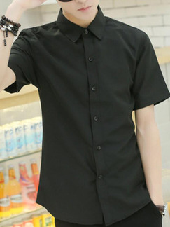 Black Slim Contrast Linking Plus Size Buttons Men Shirt for Casual Party