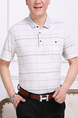 Light Gray and Yellow Loose Lapel Grid Men Shirt for Casual Party Office