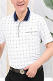 White and Blue Loose Lapel Contrast Grid Men Shirt for Casual Party Office