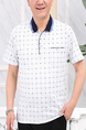 White and Blue Loose Lapel Contrast Grid Men Shirt for Casual Party Office