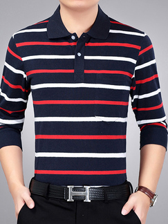 White and Red Blue Loose Lapel Contrast Stripe Long Sleeve Plus Size Men Shirt for Casual Party Office