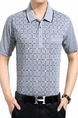 Light Gray Loose Lapel Grid Men Shirt for Casual Office