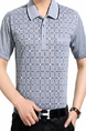 Light Gray Loose Lapel Grid Men Shirt for Casual Office